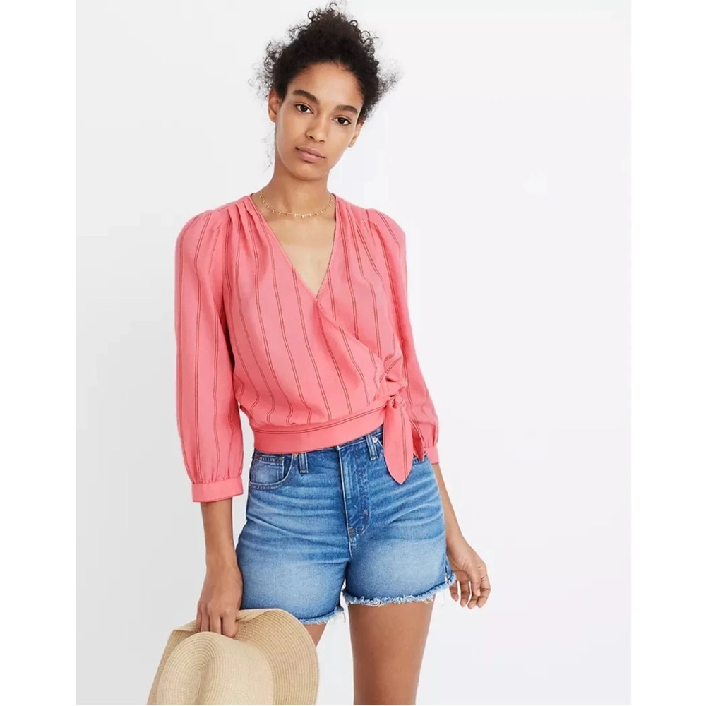 Madewell Pink Tie Front Blouse Relaxed Style
